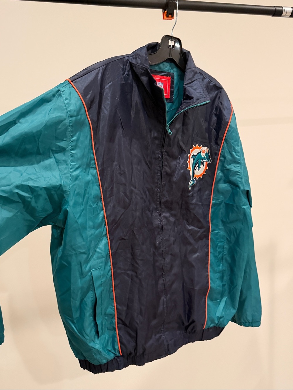 NFL Miami Dolphins Windbreaker Jacket - Teal, Navy & Orange Trim - Picture 3 of 9
